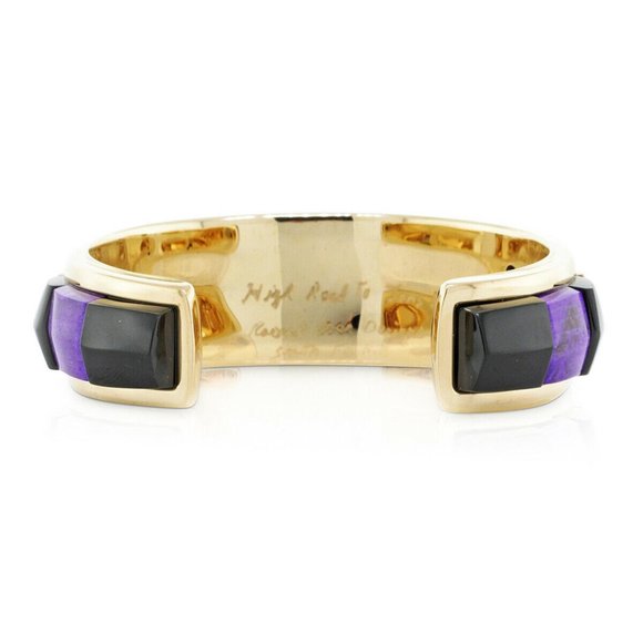 Black Jade, Fire Opal & Diamond Raoul Sosa Ladies Bracelet Cuff 14K Yellow Gold - Picture 2 of 4